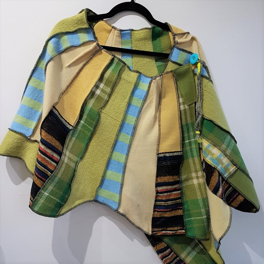 Image of collage shawl, pale yellow, green