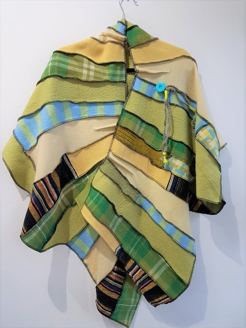 Image of collage shawl, pale yellow, green
