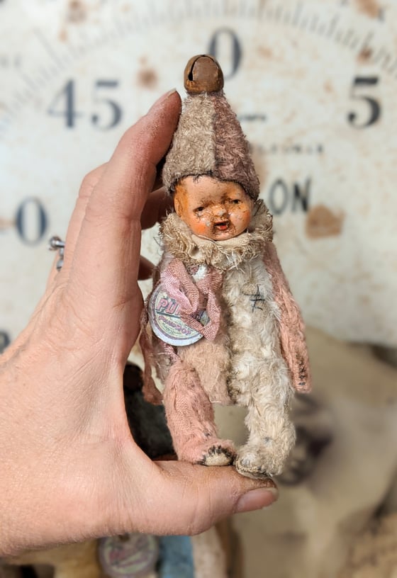 Image of 5" Wee Shabby PINK&CREAM POPPET w/ 1930's dolly head by Whendi's Bears