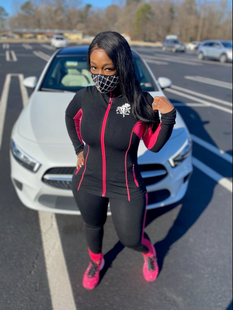 Image of Black/Pink Logo Fitted Jogging Set 