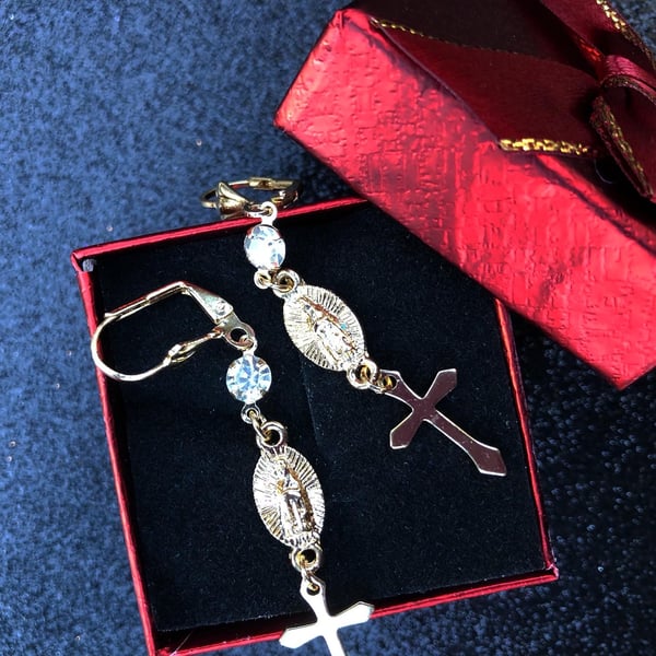 Image of New! Virgencita & cross earrings