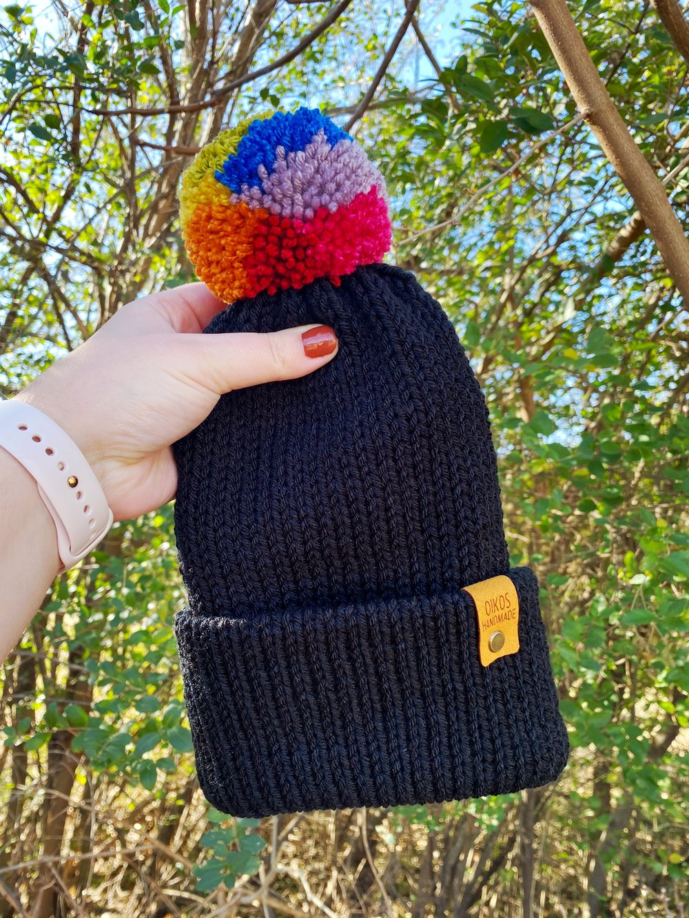 Image of Rainbow Pom Pom Beanie