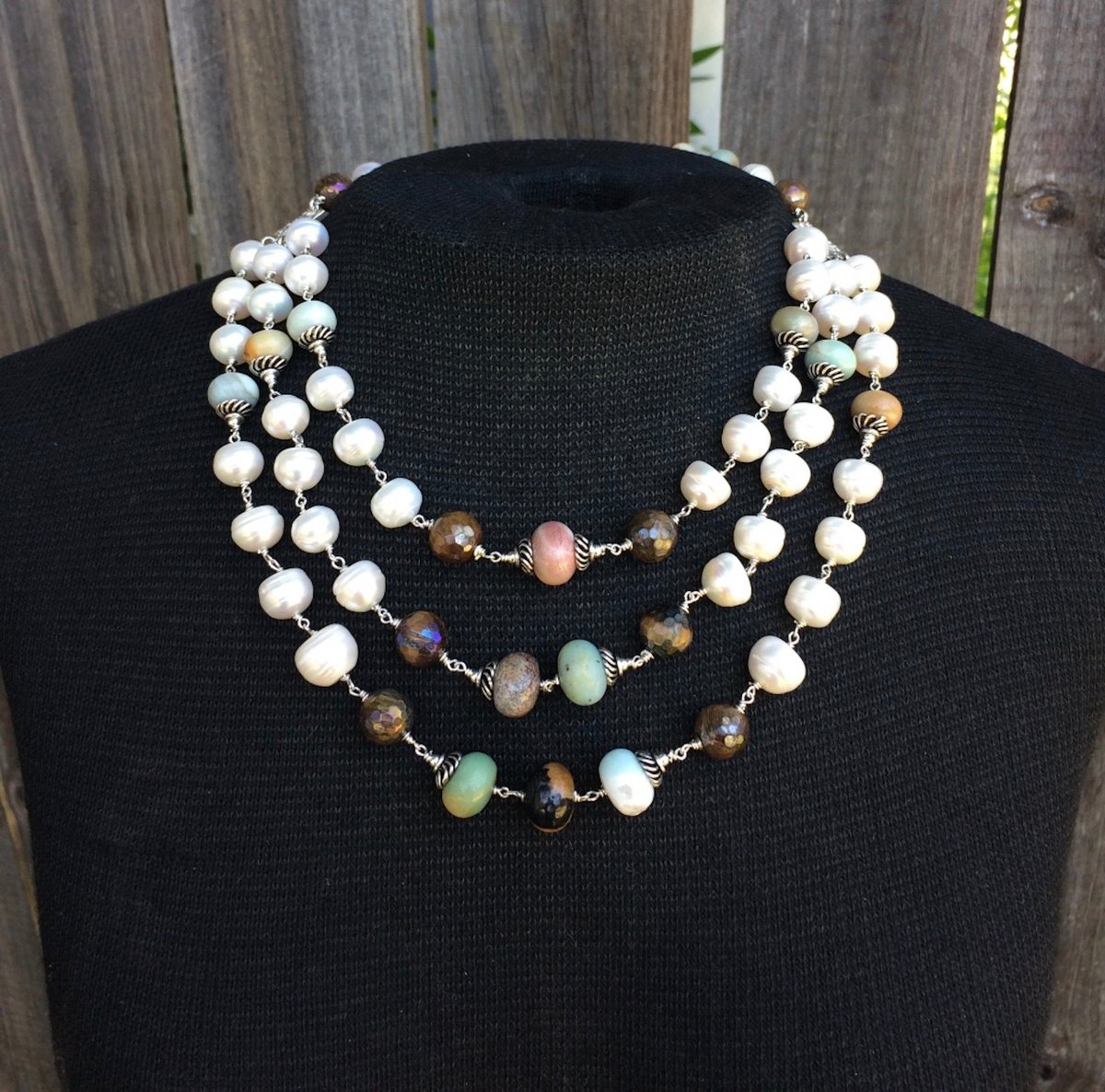 Graduated Amazonite and Pearl Necklace | Ursell Jewelry Art