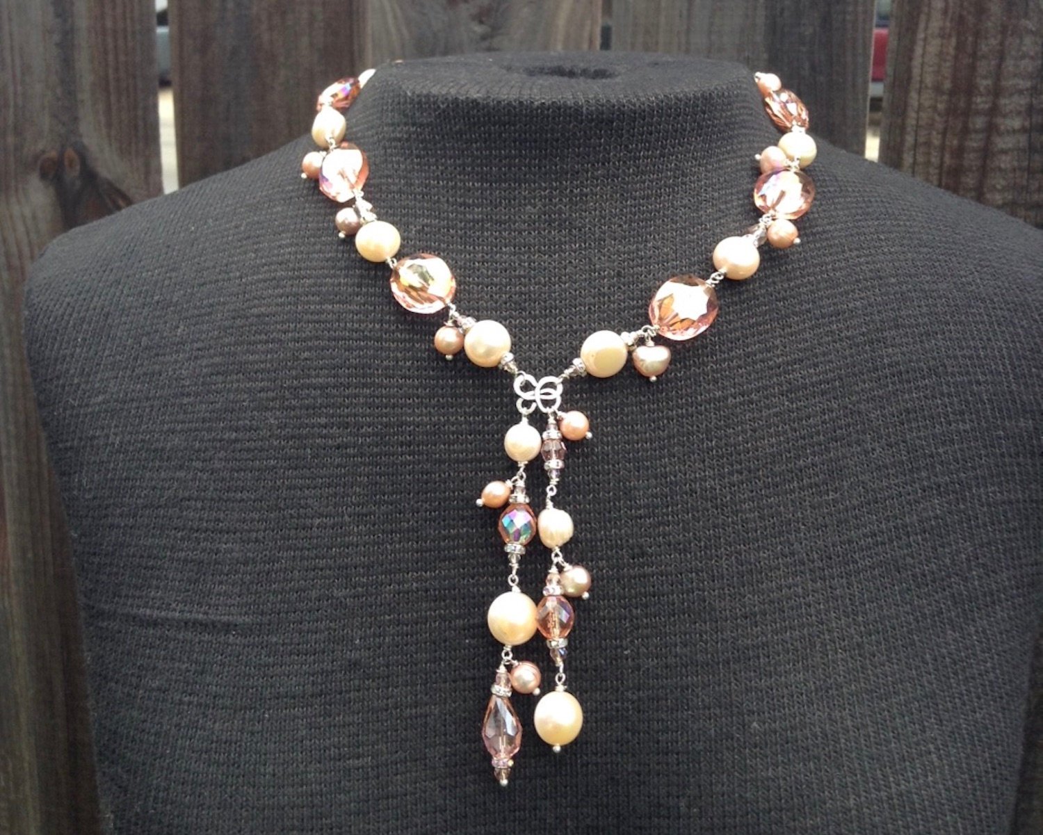 Peach Crystal Pearl Necklace | Ursell Jewelry Art