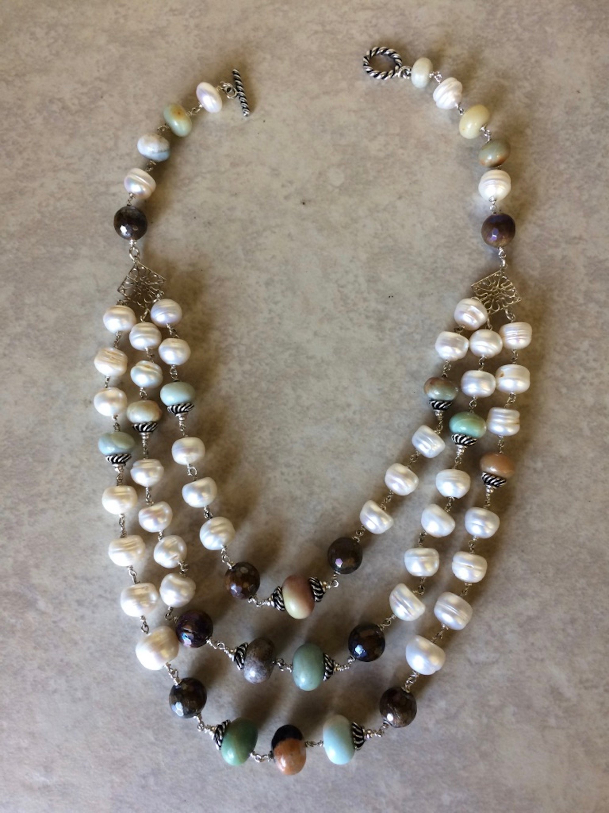 Graduated Amazonite and Pearl Necklace | Ursell Jewelry Art