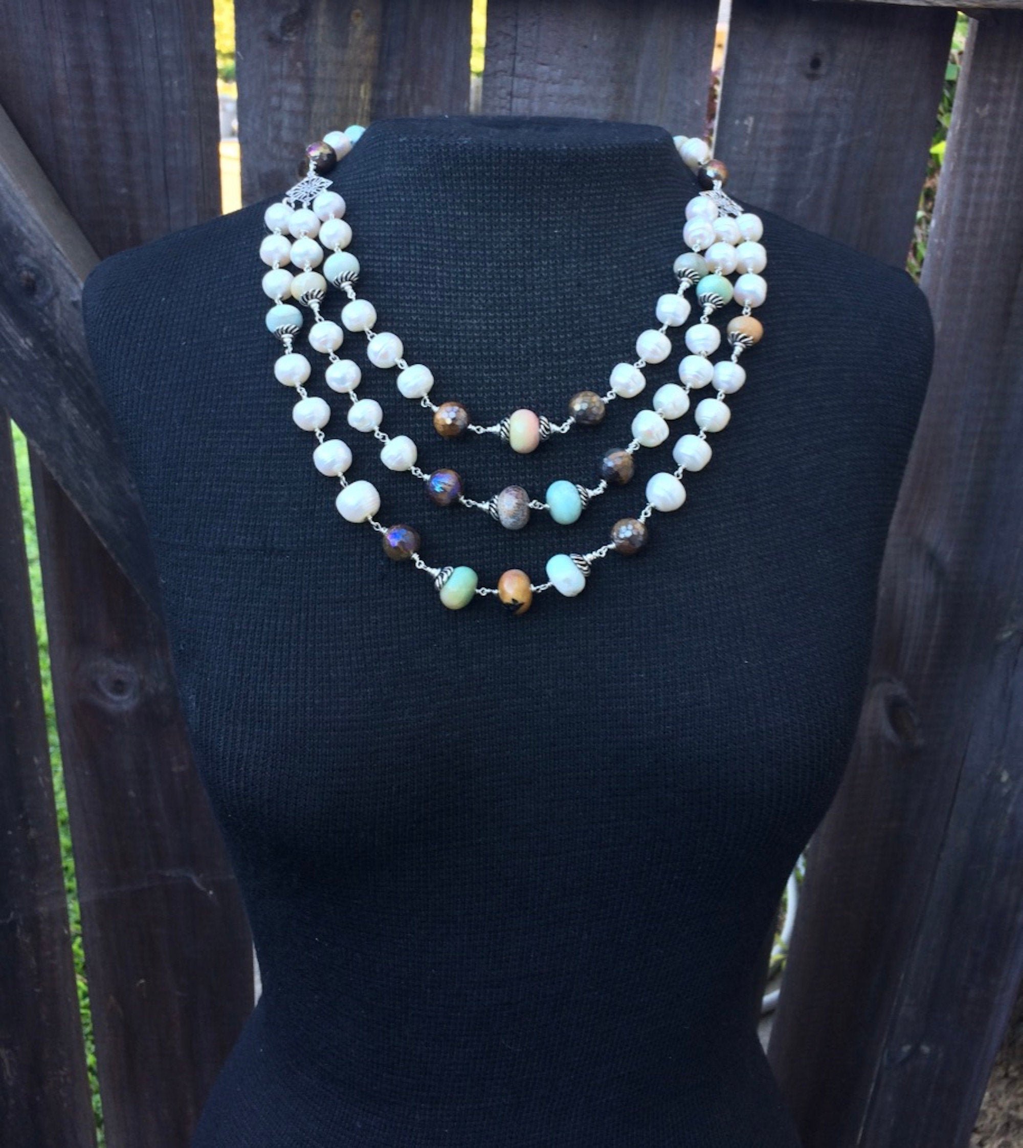 Graduated Amazonite and Pearl Necklace | Ursell Jewelry Art