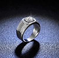Image 5 of LESF Moissanite Ring 925 Sterling Silver Plating Platinum Color Full 1 Carat Moissanite Ring Men Wed