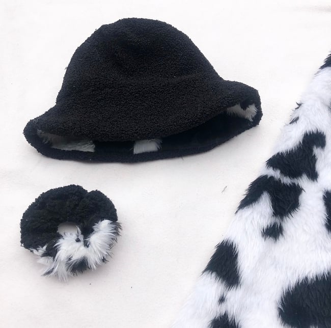 Sustainable Reversible cow faux fur hat