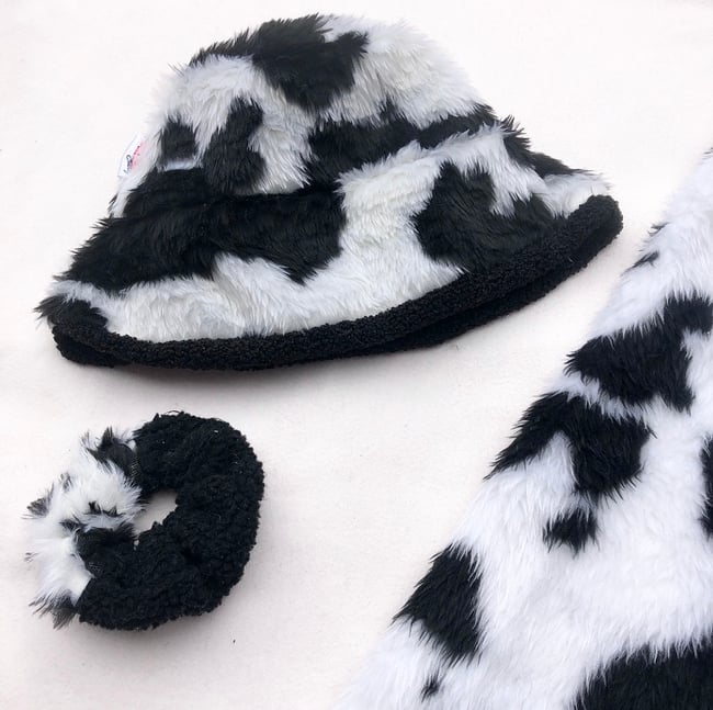Sustainable Reversible cow faux fur hat