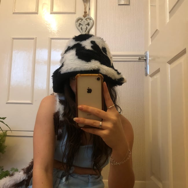 Sustainable Reversible cow faux fur hat