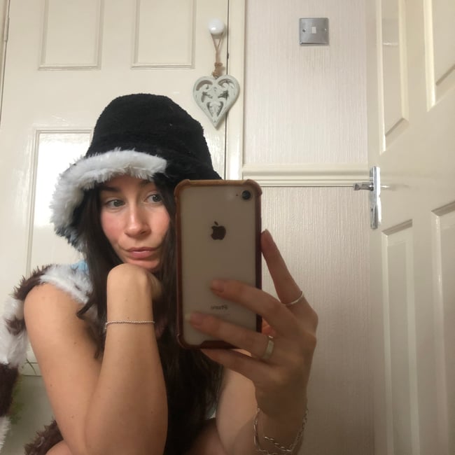 Sustainable Reversible cow faux fur hat