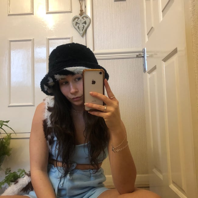 Sustainable reversible faux fur zebra bucket hat 