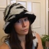 Sustainable reversible faux fur zebra bucket hat 