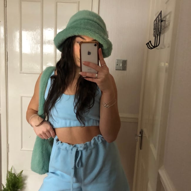 Sage green short hair faux fur hat 