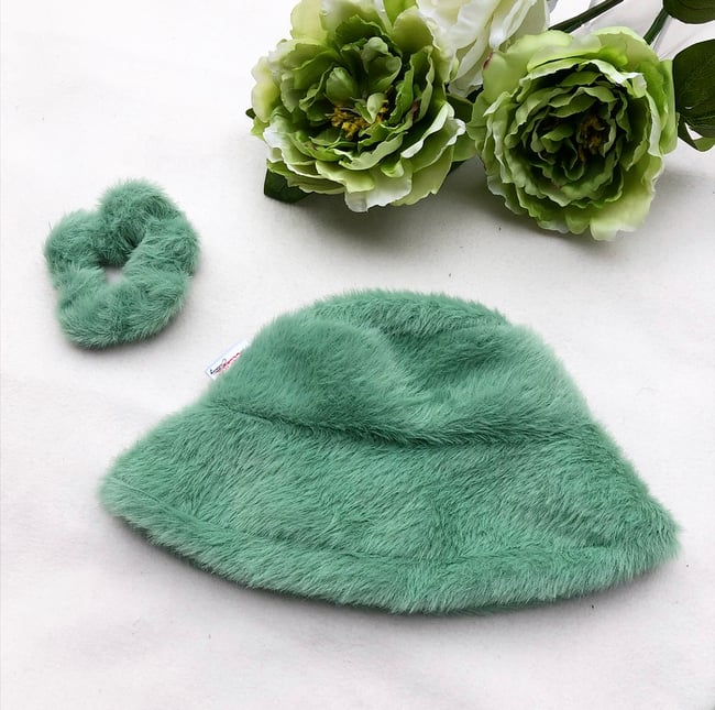 Sage green short hair faux fur hat 
