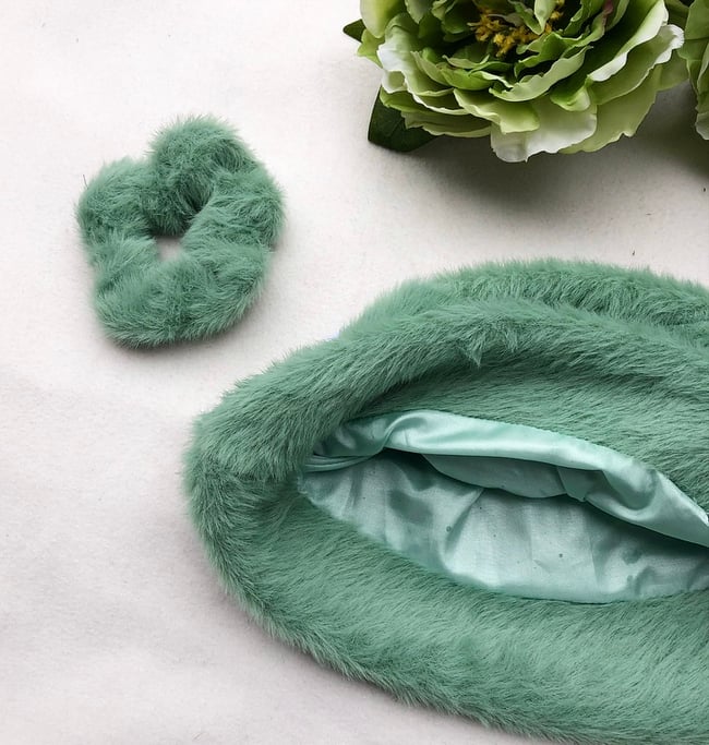 Sage green short hair faux fur hat 