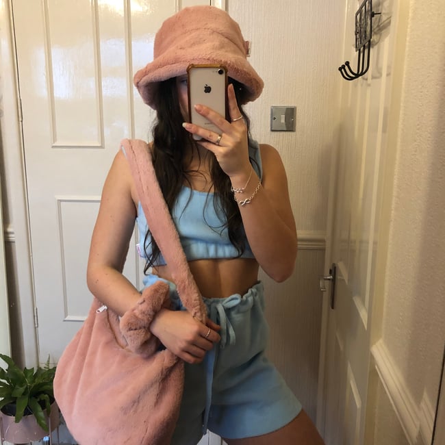 Plush bag, hat & scrunchie combo 