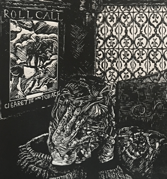 Image of She Held Her Head In Her Hands linocut