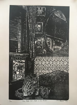 Image of She Held Her Head In Her Hands linocut