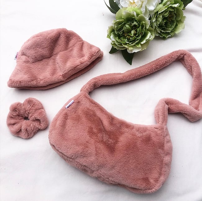 Plush faux fur dusky pink scrunchie