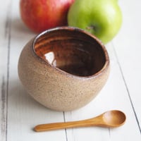 Image 2 of Salt Cellar with Raw Stone Surface, Pottery Salt Pig in Speckled Stoneware Made in USA