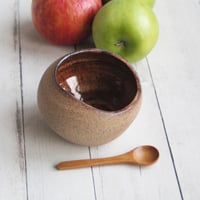 Image 4 of Salt Cellar with Raw Stone Surface, Pottery Salt Pig in Speckled Stoneware Made in USA