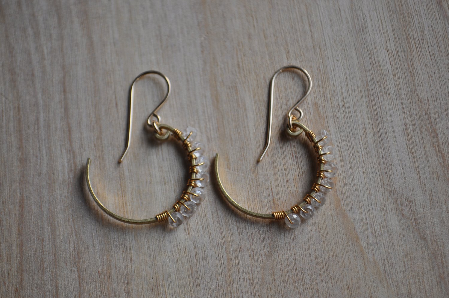 Image of White Zircon Small Crescent Hoops