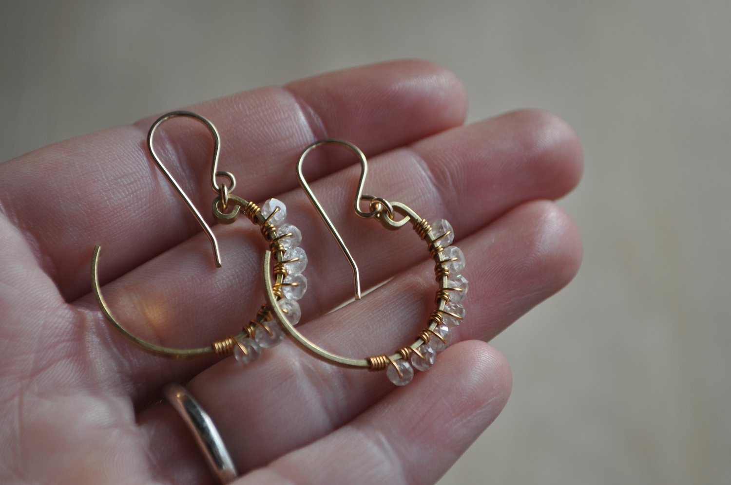 Image of White Zircon Small Crescent Hoops