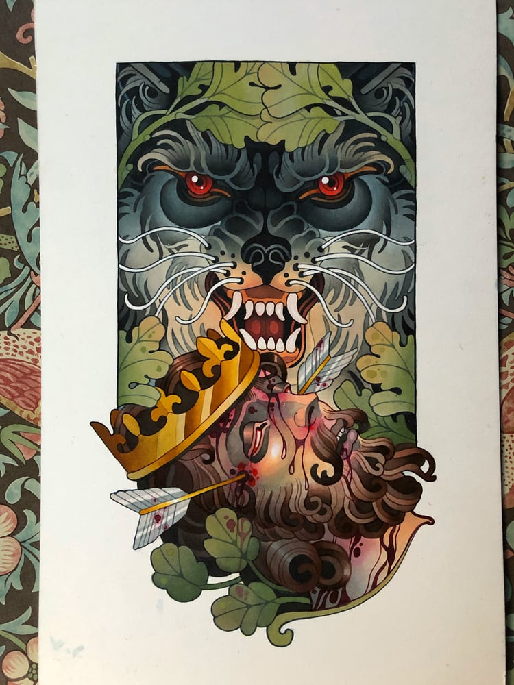 Image of Unframed Saint Edmund and the wolf original painting 