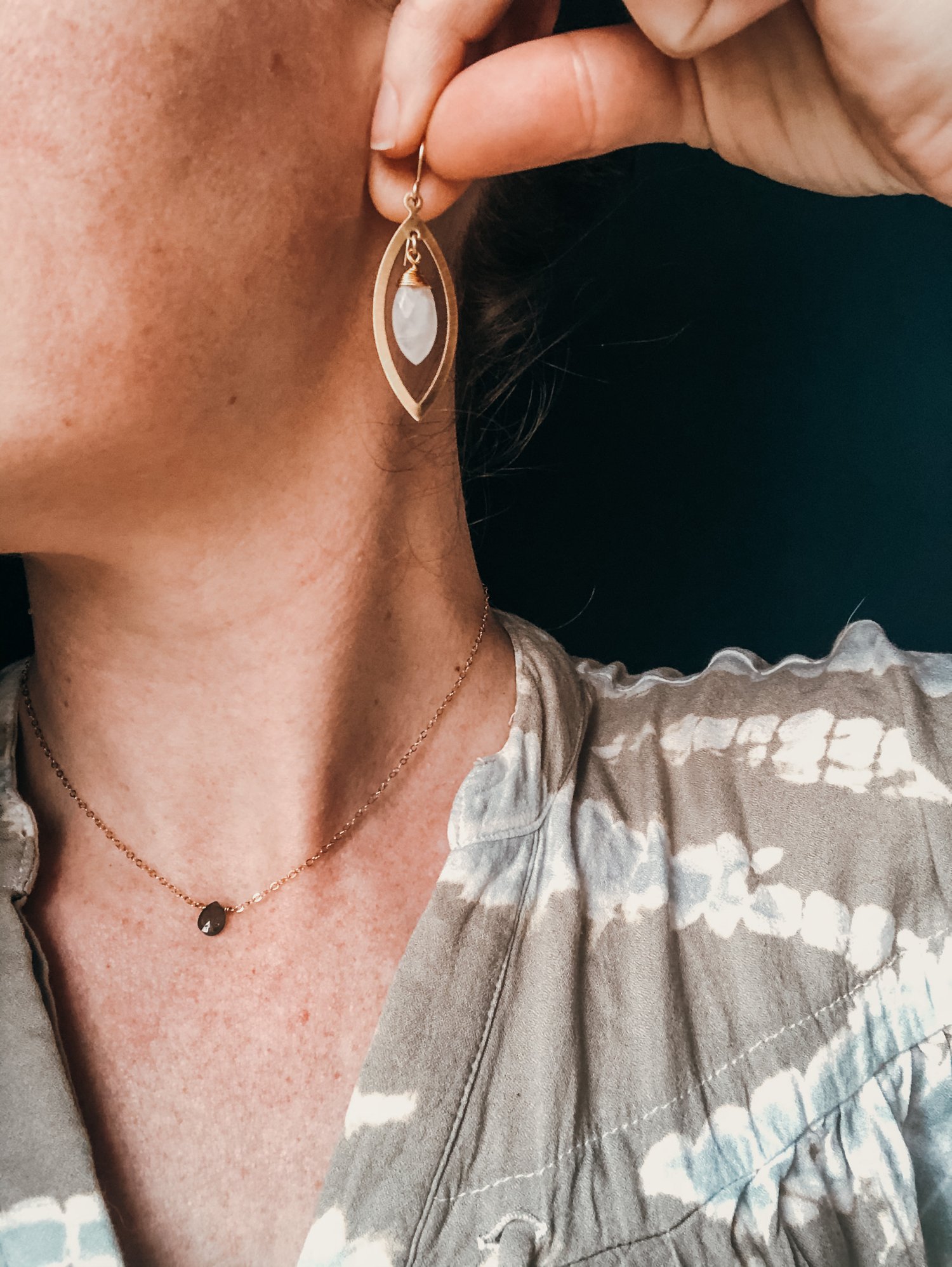 Image of Rainbow Moonstone Marquise Dangles