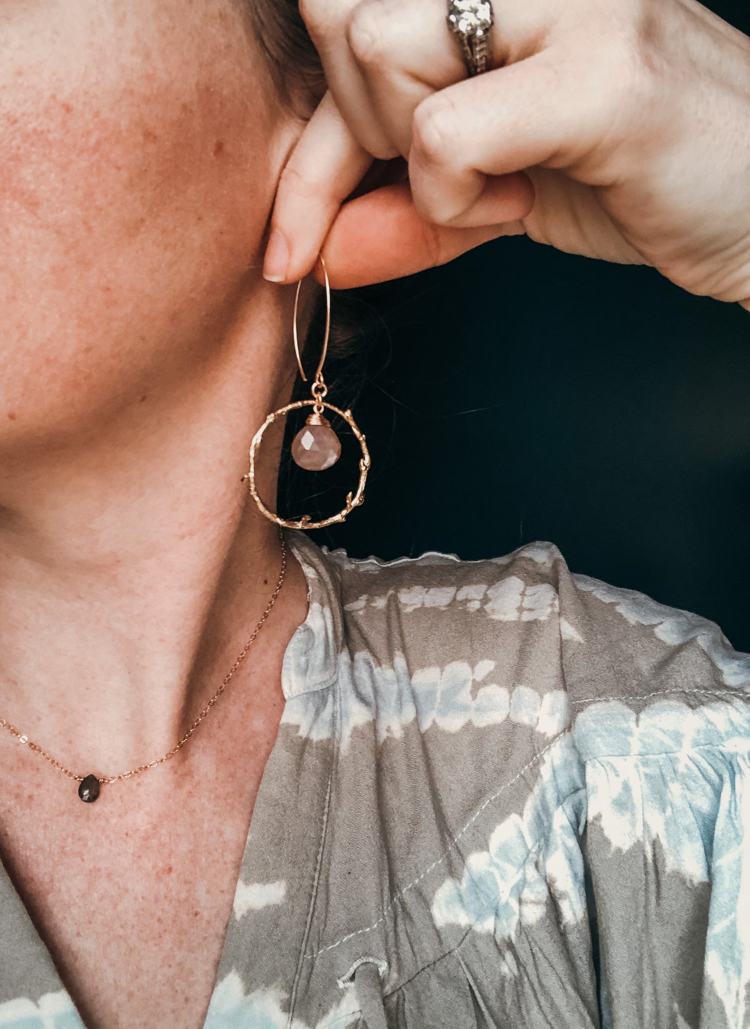 Image of Chocolate Moonstone Branch Hoop Dangles