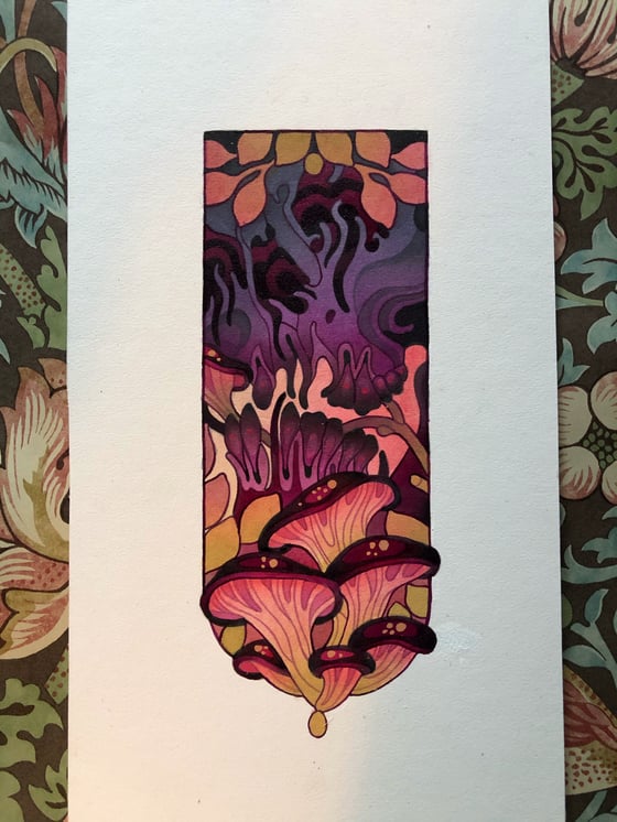 Image of Framed Skull with mushrooms original painting 