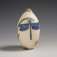 Image 1 of Dragonfly & water-lily ceramic sgraffito vessel