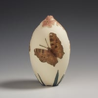 Image 1 of Tortoise shell butterfly & cosmos ceramic sgraffito vessel