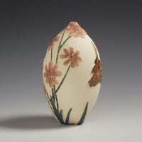 Image 3 of Tortoise shell butterfly & cosmos ceramic sgraffito vessel
