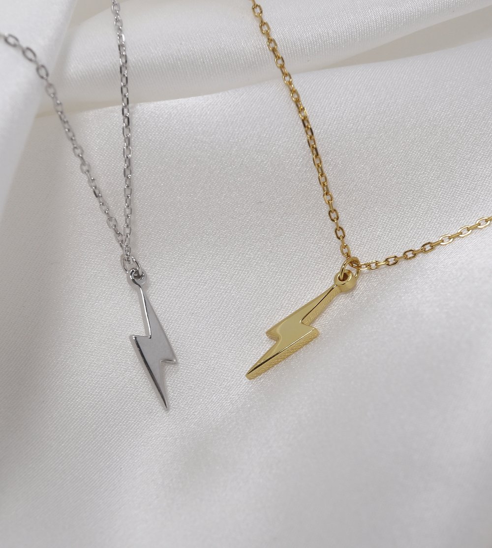 Gold Lightning Bolt Necklace (925 Sterling Silver)