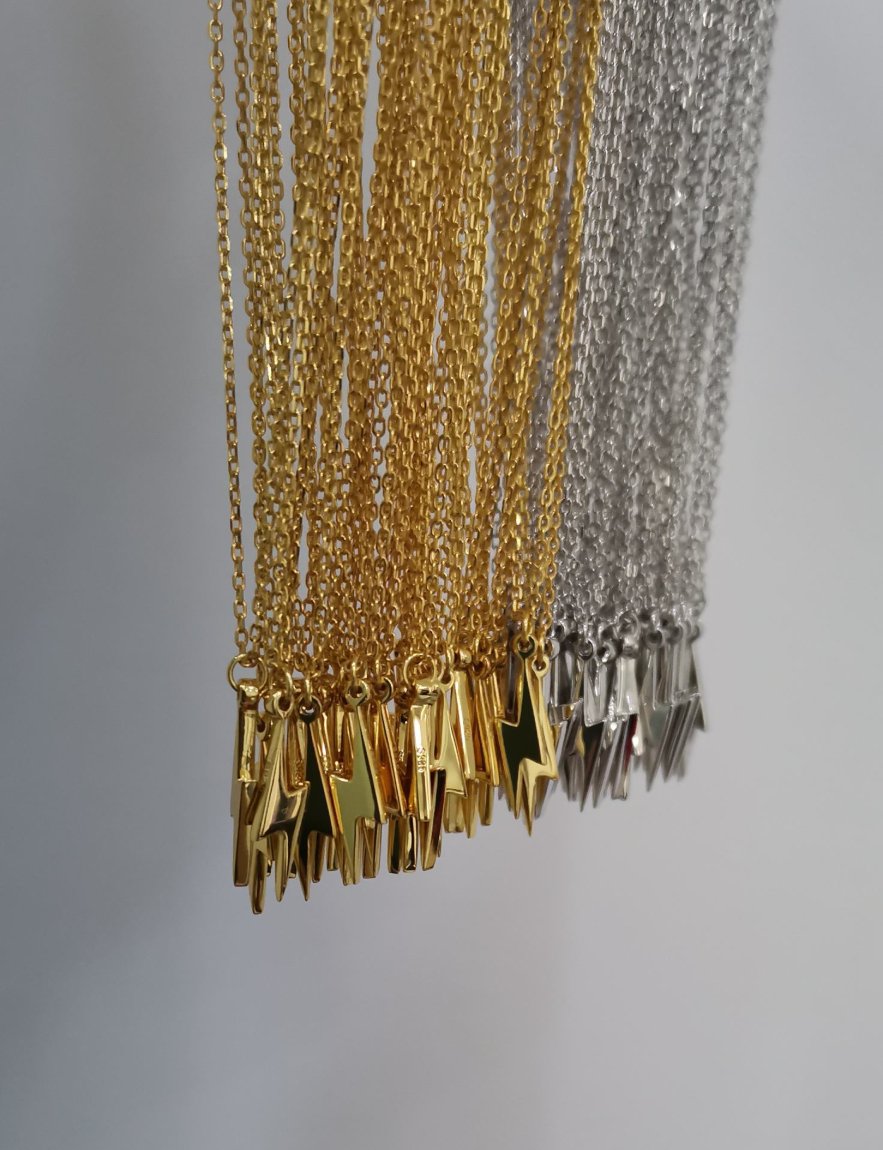 Gold Lightning Bolt Necklace (925 Sterling Silver)