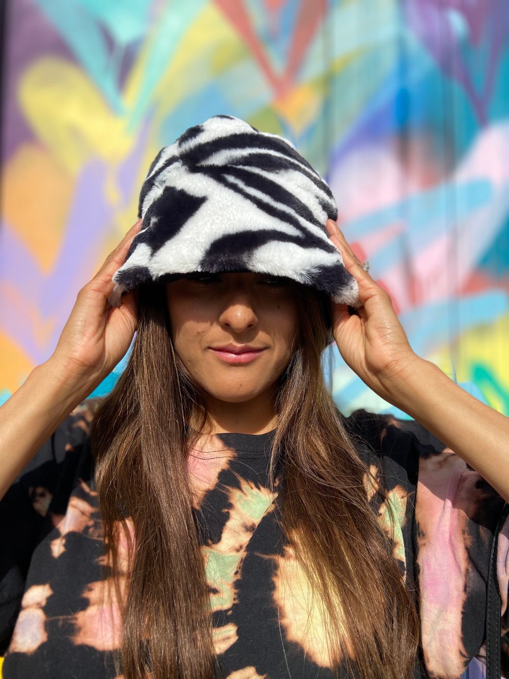 Image of Zebra Print Faux Fur Beanie