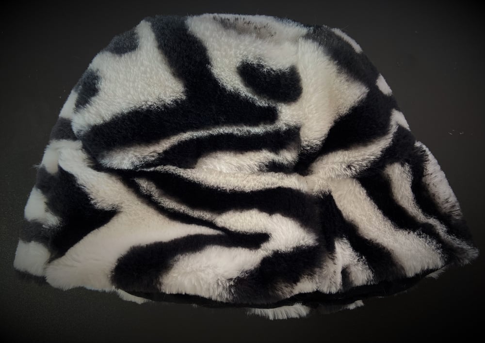 Image of Zebra Print Faux Fur Beanie