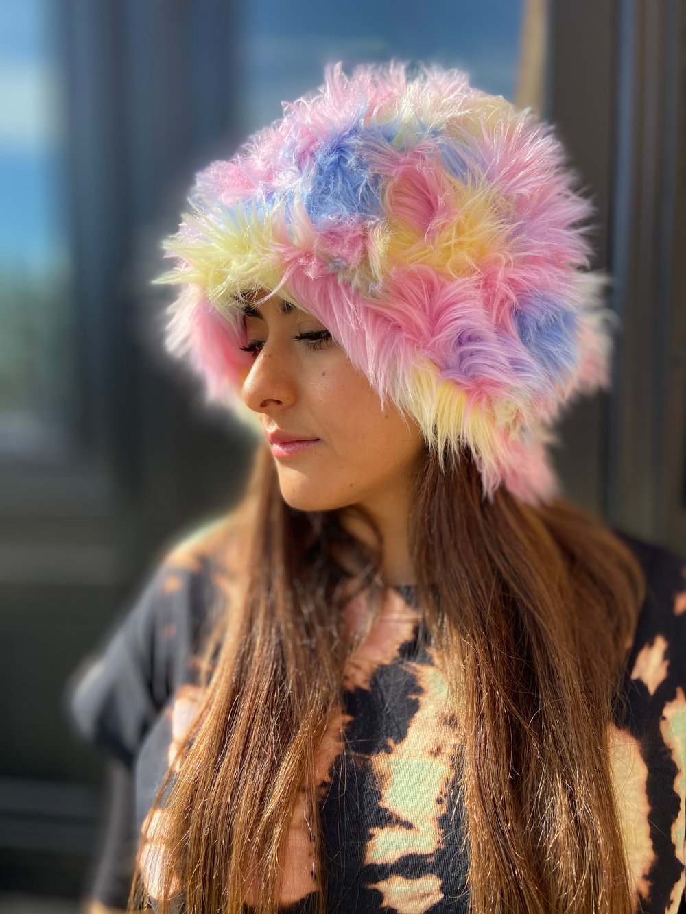 Image of Rainbow Faux Fur Beanie