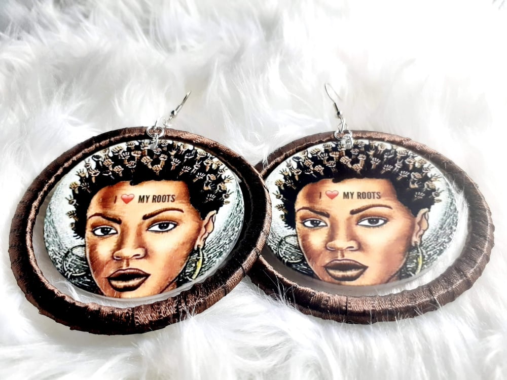 Image of I Love My Roots, Afrocentric, Urban, Dangling, Ribbon and Wood earrings