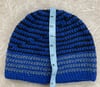 Tri-colored Beanie (Blue Sparkle Acrylic, Black Cotton, Dusty Blue Wool) Small