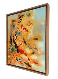 Image 2 of Original Canvas - Koi and Lilies on Pale Blue/Gold