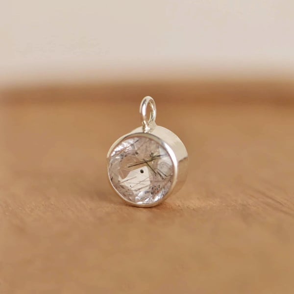 Image of Himalaya 'Herkimer' Diamond Quartz x black - white Tourmalined round cut silver necklace