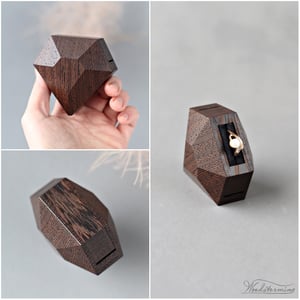 Image of Diamond shape wenge wood ring box with black pillow by Woodstorming - ready to ship
