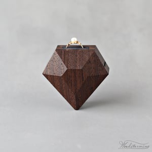 Image of Diamond shape wenge wood ring box with black pillow by Woodstorming - ready to ship