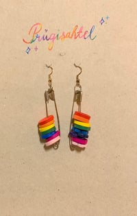Rainbow Buttons Safety Pin Earrings 