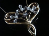 Image 1 of ART NOUVEAU 15CT FRENCH DIAMOND AND NATURAL PEARL BOW HEART NECKLACE