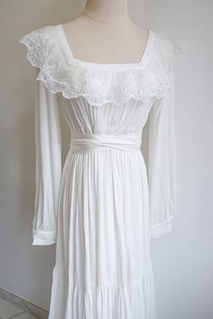 Image of SAMPLE SALE - Isabelle Lace Ribbon Neckline Long Dress White In Long Sleeves Version