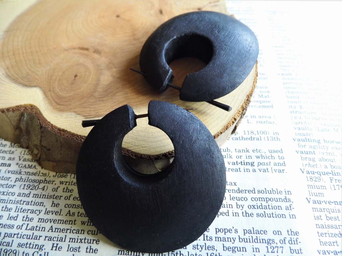 Large Black Wooden Earrings
